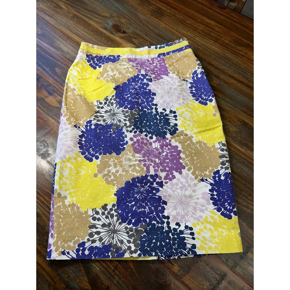 Boden Floral Pencil Skirt Yellow Blue Purple Botanical Print Lined Midi Size 4R